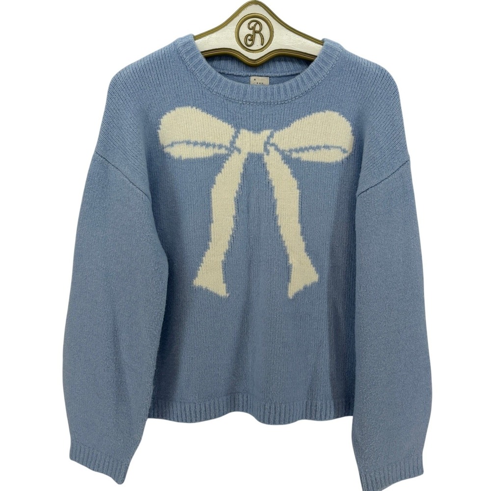 A New Day Blue Bow Knit Sweater Women's XL Coquette Feminine Cottage Pullover